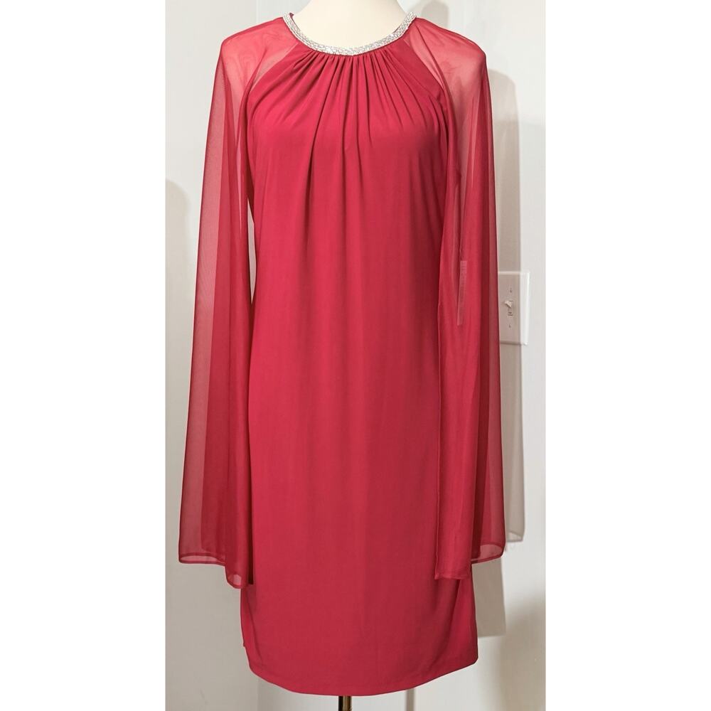 R & M Richards Women's Blue Banded Rhinestone-Trim Sheath Capelet Dress Size 10